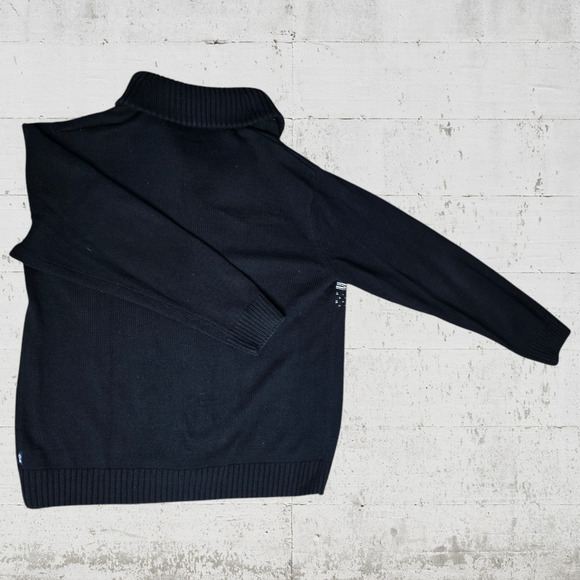 Chaps Black White Fair Isle Cowl Neck Button Up Cardigan Sweater Size Large - Picture 8 of 9